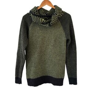 Neve‎ Chevron Cowl Neck Sweater Womens Size M Green Wool Mohair Knit Apres Ski